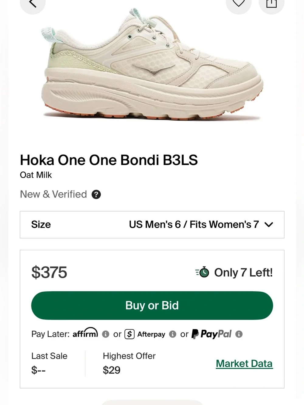 Hoka One One HOKA Bondi B3LS Oat Milk - 1155351-OKT US women size 7